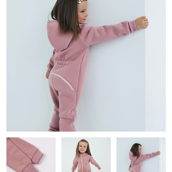 Kids Rose Warm hooded jumpsuit with flap - Gray Rose - Picture 14 of 15